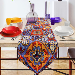 Mexican Talavera Ceramic Tile Pattern Linen Table Runners Dinner Table Setting D