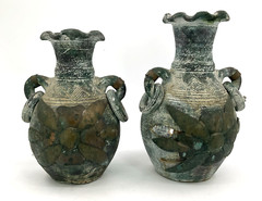 2- Mexican Folk Art Pottery Stone and Brass Chimnea’s Outdoor/ Indoor