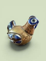 VINTAGE TONALA POTTERY MEXICO BRASS / CERAMIC Bird FIGURINE