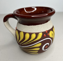 Two Modern Hand-Painted Mexican Clay Pottery Mugs – Glazed Rim & Interior