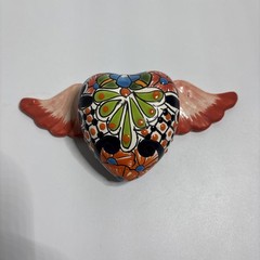 Mexican Talavera Flying Heart Wings Pottery 9” Wide Wall Decor Folk Art