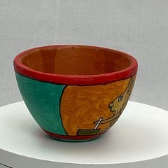 Mexican Tonala Folk Art Bowl Hand Painted Rabbit Signed Belize MAC Small 3″