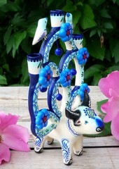 Tree of Life Candelabra Bull Birds Flowers Handmade Clay Mexico Folk Art Tiny Sz
