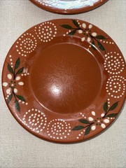 Vintage Mexican Terracotta Salad Plates Set of 4 Barro Rojo Hand Painted Flower