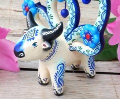 Tree of Life Candelabra Bull Birds Flowers Handmade Clay Mexico Folk Art Tiny Sz