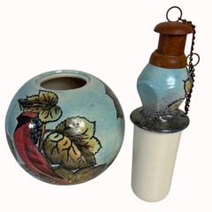 Talavera Tabletop Oil Lamp Cardinal of Peace VTG Artist Sign Outdoor Patio Torch