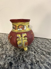 Vintage Mayan Pottery Terra Cotta Vase 3 Footed Made By Belize SJS MAC