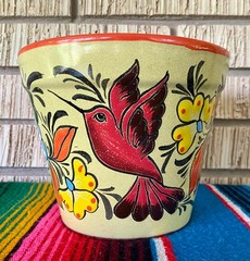 Lg Mexican Ceramic Flower Pot Planter Folk Art Pottery Handmade Talavera L#9