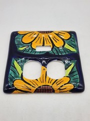 Mexican Pottery Hand Painted Folk Art Double Outlet Single Switch Plate Cover