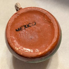 Vintage Mexican Tlaquepaque Pottery Mug Set of 4 Folk Art Style