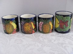 Talavera Lead-Free Made in Mexico Q- Fruits on Cobalt Blue -Set of 4 Mugs