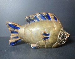 Tonala Brass Ceramic Armored FISH Vintage