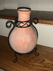 Mexico Talavera Terra Cotta Pottery Table Top Chiminea with Metal Stand RARE❤️tb