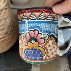 2 Mexican Talavera Art Pottery Coffee Mug Cup Floral Pattern Mexico