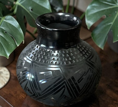 Mata Ortiz Pottery Black On Black Paquime Line Work Tomasa Mora Mexican Art