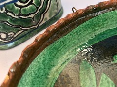 Patamban Mexican Platter VINTAGE Handpainted green c1970 fabuloso!!! 10″