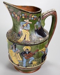 A Major C.1930 Tlaquepaque Mexican Green Pottery Pitcher – Dance/Music Motif
