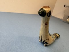 Mexican Hand-painted Tonala Pottery Long Neck Bird Gray Blue Figurine Signed
