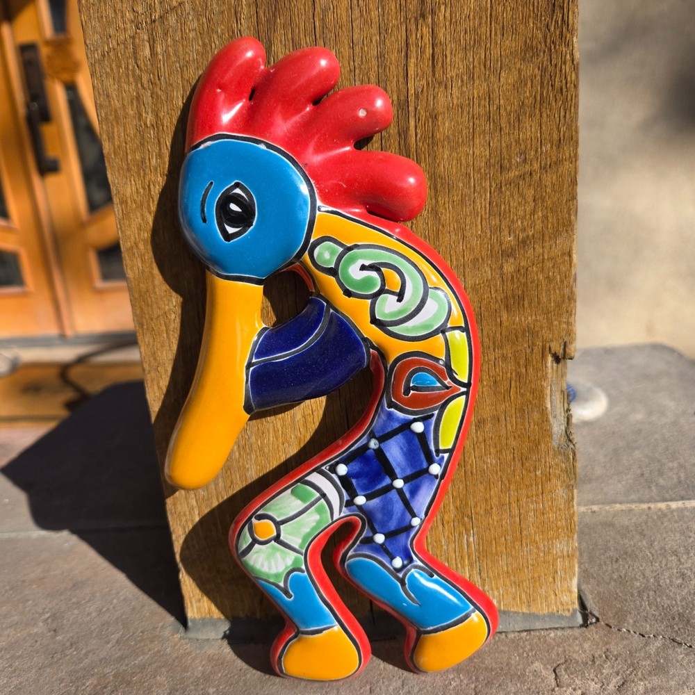 Talavera Kokopelli Mexican Handmade ceramic clay Folk Art Wall Art flute music