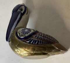 Vintage Tonala Ceramic and Brass Pelican Figurine w/ Small Shelf Bird Bundle