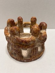 Mexico Aztec Handmade Clay Pottery “Circle Of Friends” 6 person Candle Holder
