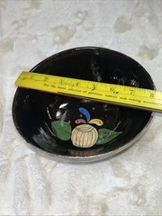 Early 1900’s Tlaquepaque Jalisco Mexico Hand Painted 8” Black Glaze Pottery Bowl