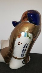 Vint Tonala Mexican stretching cat ceramic Figurine decorated with brass scales