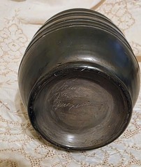 OAXACA BLACK POTTERY RIBBED CLAY VASE MATTE BLACK SIGNED LAMA 8″H MEXICO