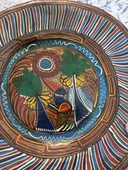 Vintage Hand-Painted Mexican Folk Art Decorative Plate Wall Hanging-Terra Cotta
