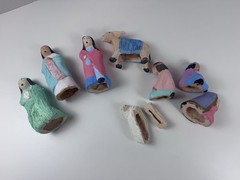 Mexican Nativity Set Folk Art Handmade Hand painted Clay Unknown Artist