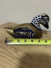 Vintage Tonala Mexican Pottery Duck Brass Armored Ceramic Folk Art Figurine