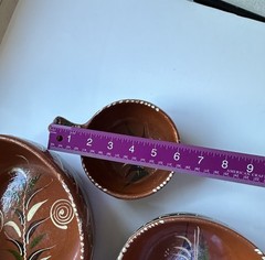 Vintage Mexico Red Clay Hand Painted Nesting Bowls SET OF FOUR (4)
