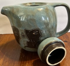 Mara Mexico Blue Slate Stoneware Teapot Pitcher Classic Faces Design Art