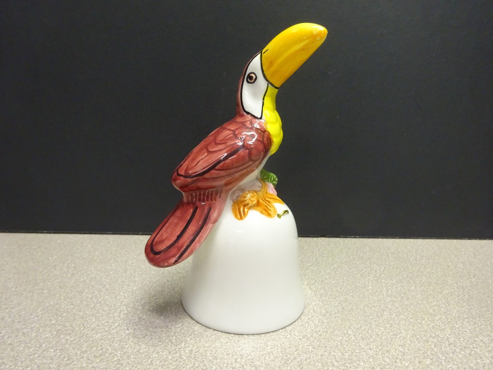 Toucan Bird Bell Colorful Hand Painted Ceramic 5.25” Belize, Central America Vtg