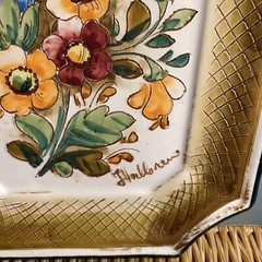 Vintage Mexican Art Pottery Serving Plate Wall Decor Floral Signed