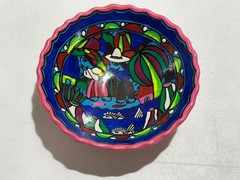 MEXICAN TERRACOTTA BOWL FOR SALSA, GUACAMOLE HAND PAINTED FOLK ART.