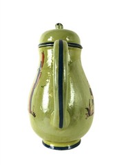 Vintage Tlaquepaque Pottery Green Pitcher with Lid Hand Painted Mexico 1940s 9″