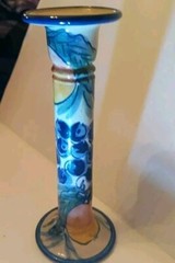 VTG Mexican Art Pottery Grape Peach Hand Painted Single Candlestick 8″ Tall