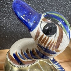 Vintage Pottery Brass Duck Sculpture Unsigned Folk Art Southwestern Homestead
