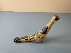 Mexican Hand-painted Tonala Pottery Long Neck Bird Gray Blue Figurine Signed