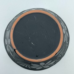 MEXICAN Clay Bowls Set of 2 Black Terracotta Floral Serving Handmade NEW 7in