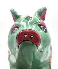 Mexican Folk Art Talavera Pig Pottery Figure Hand Painted Green Multi Color 13×9