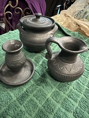 Set of 3 Matching Black Clay pottery pieces. All 3 signed by the same artist.