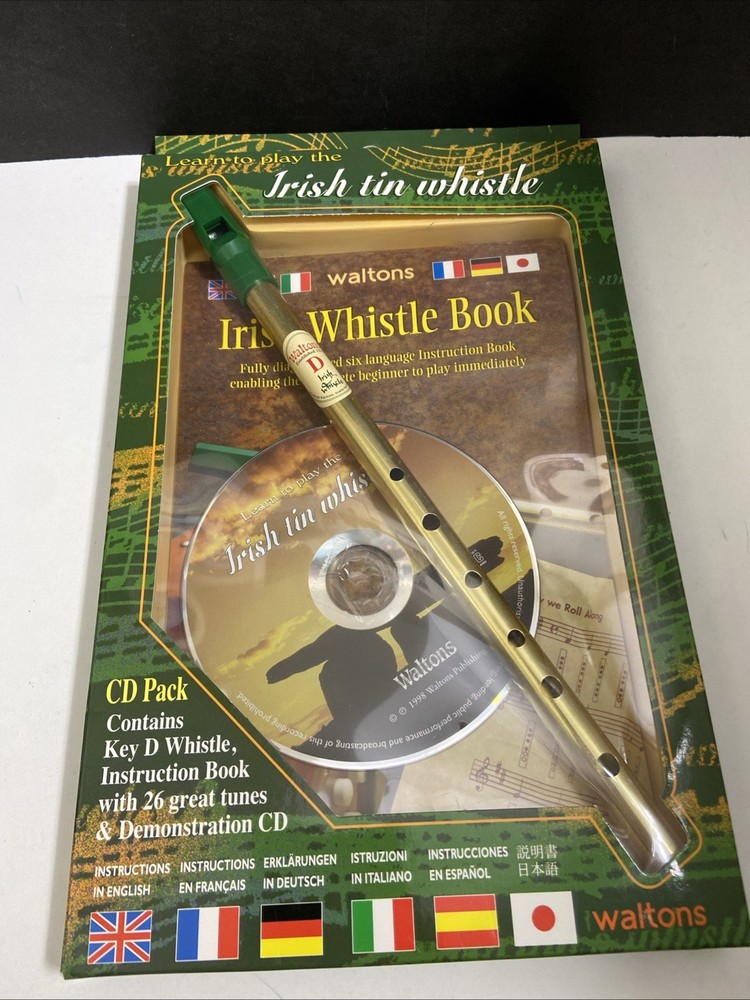 1514 Brass Tin Whistle D Tube with 6-Language Instruction Manual CD- New👍