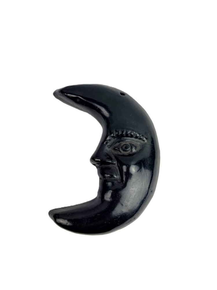 Vtg. Handcrafted Oaxaca Barro Negro Black Clay Crescent Moon Face Wall Hanging