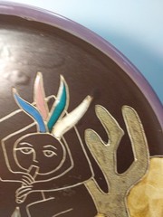 Folk Art Mexican Stoneware Art Pottery Plate Wall Plaque by Mara Music Man 11.5″