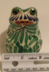 Mexican Pottery Handpainted single Frog Salt Shaker signed approx 3.25″