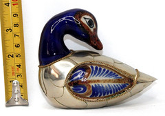 VTG Hand-Painted Tonala Mexican Pottery & Brass Duck Figurine