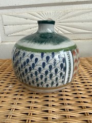 Vintage MCM Erandi Tonala Art Pottery Fat Bottom Vase Hand Painted