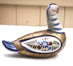 Mexican Folk Art Bird Pottery & Brass Reyna Mexico – Classic Hand Painted Design